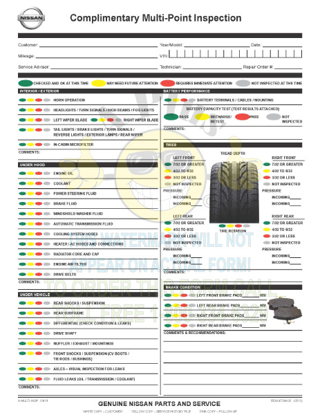 Nissan inspection sheet #2
