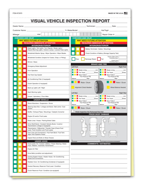 A Plus Multi-Point Inspection Forms – 7291, 1,000 Qty, Made In USA, W15 Compatible