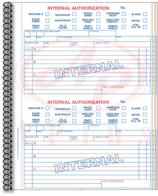 AP-125-3 • 3 Part NCR Internal Authorization Forms