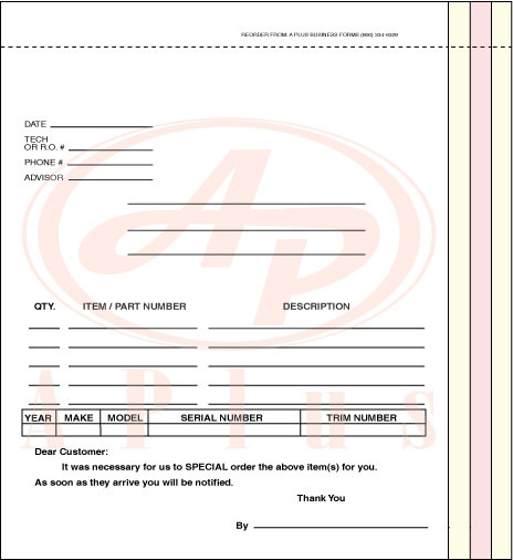 AP-DSA-115-4NCR • 4 Part Special Parts On Order Form