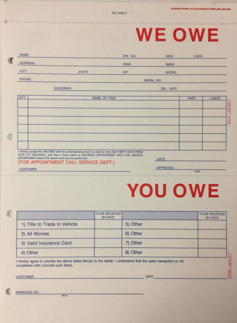 AP-SA-1506-UO • Stock We Owe/You Owe Forms