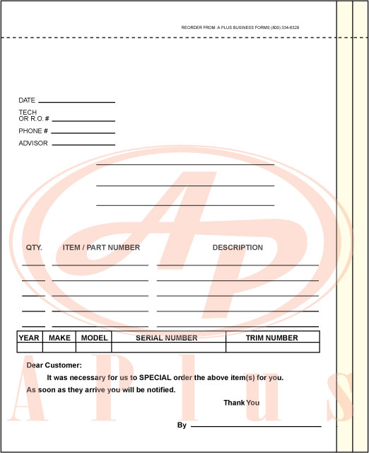 AP-DSA-115-3NCR • 3 Part Special Parts On Order Form