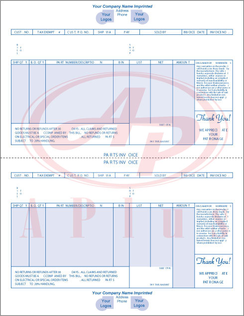AP-LPI-1 • Laser Parts Invoice