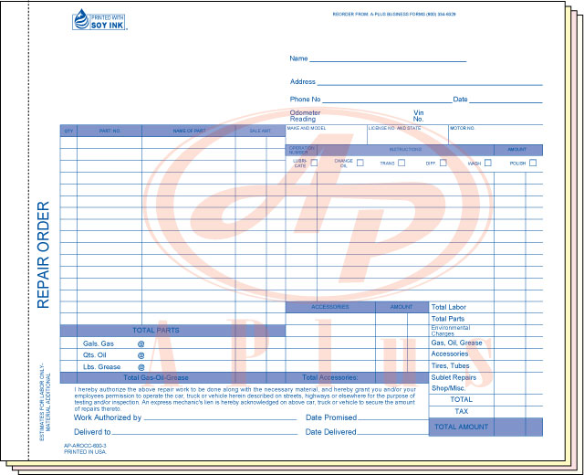 AP-RO-IMP-MS • Imprinted Repair Order