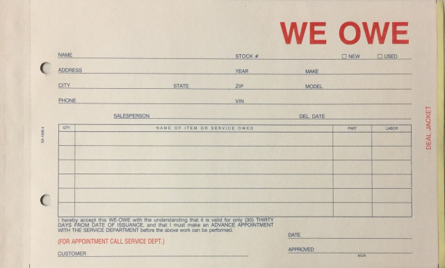 SA-1506-4 • Stock We Owe Form • 4 Part