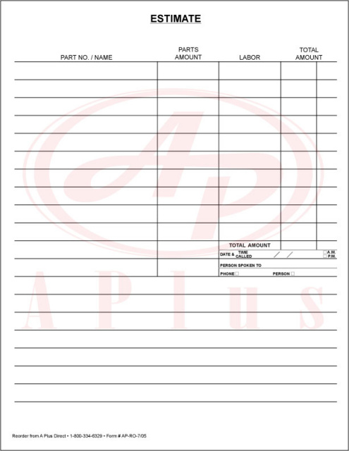 AP-RO-7/05 • Laser Repair Order Backers